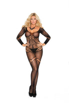 Elegant Moments Long Sleeve Crochet Bodystocking   Plus Size EM1289Q