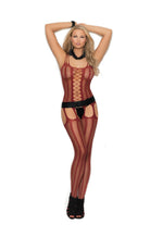 Elegant Moments Vertical Striped Fishnet Suspender Bodystocking EM1301