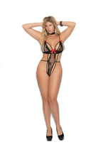 Elegant Moments Lace Teddy Embellished With Bows And A String Back  Plus Size EM1310Q