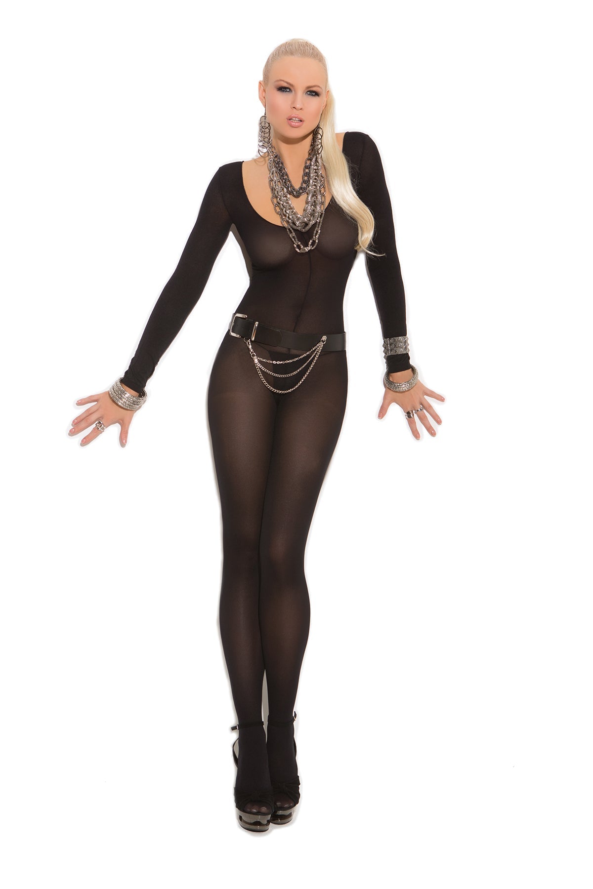 Elegant Moments Opaque Long Sleeve Bodystocking EM1606B