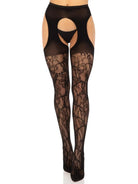 Rhiannon Lace Suspender Hose by Leg Avenue with rose lace design and built-in garterbelt for a sexy and comfortable hosiery alternative.