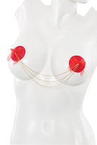 Coquette 20328 Round Satin Pasties With Bow And Bead Chains