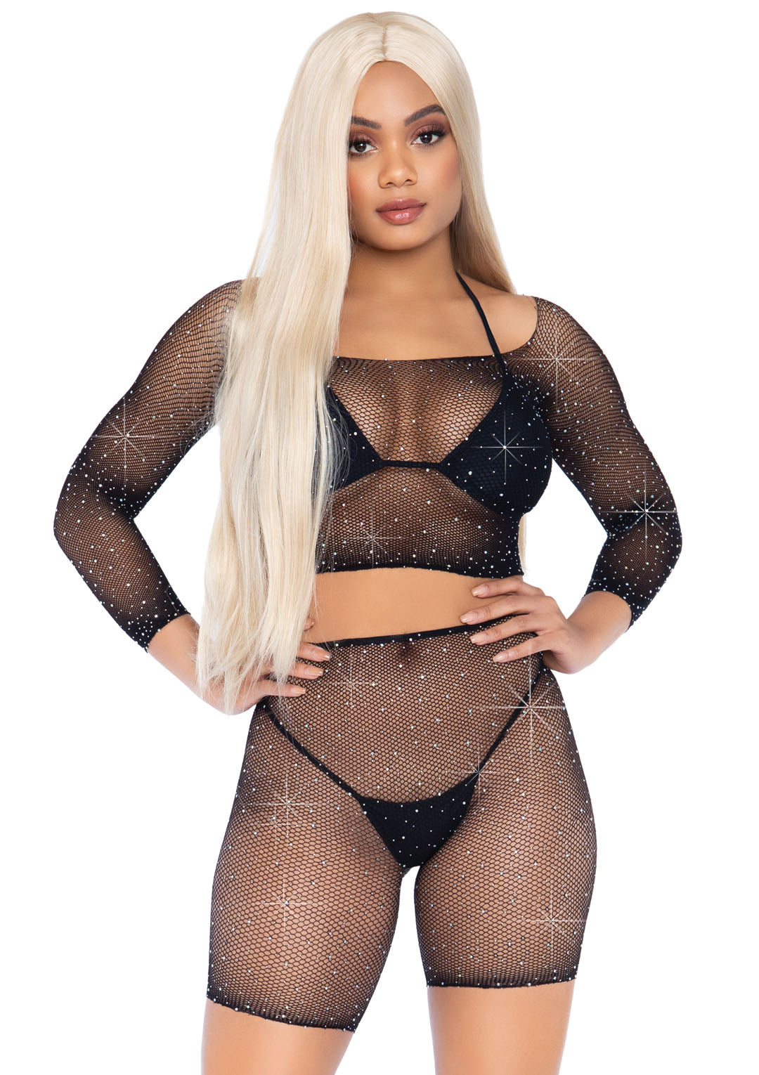 Leg Avenue  Rhinestone Fishnet Crop Top and Shorts  81608