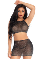 Leg Avenue  Spandex Sheer Rhinestone Crop Top And Mini Skirt  86152