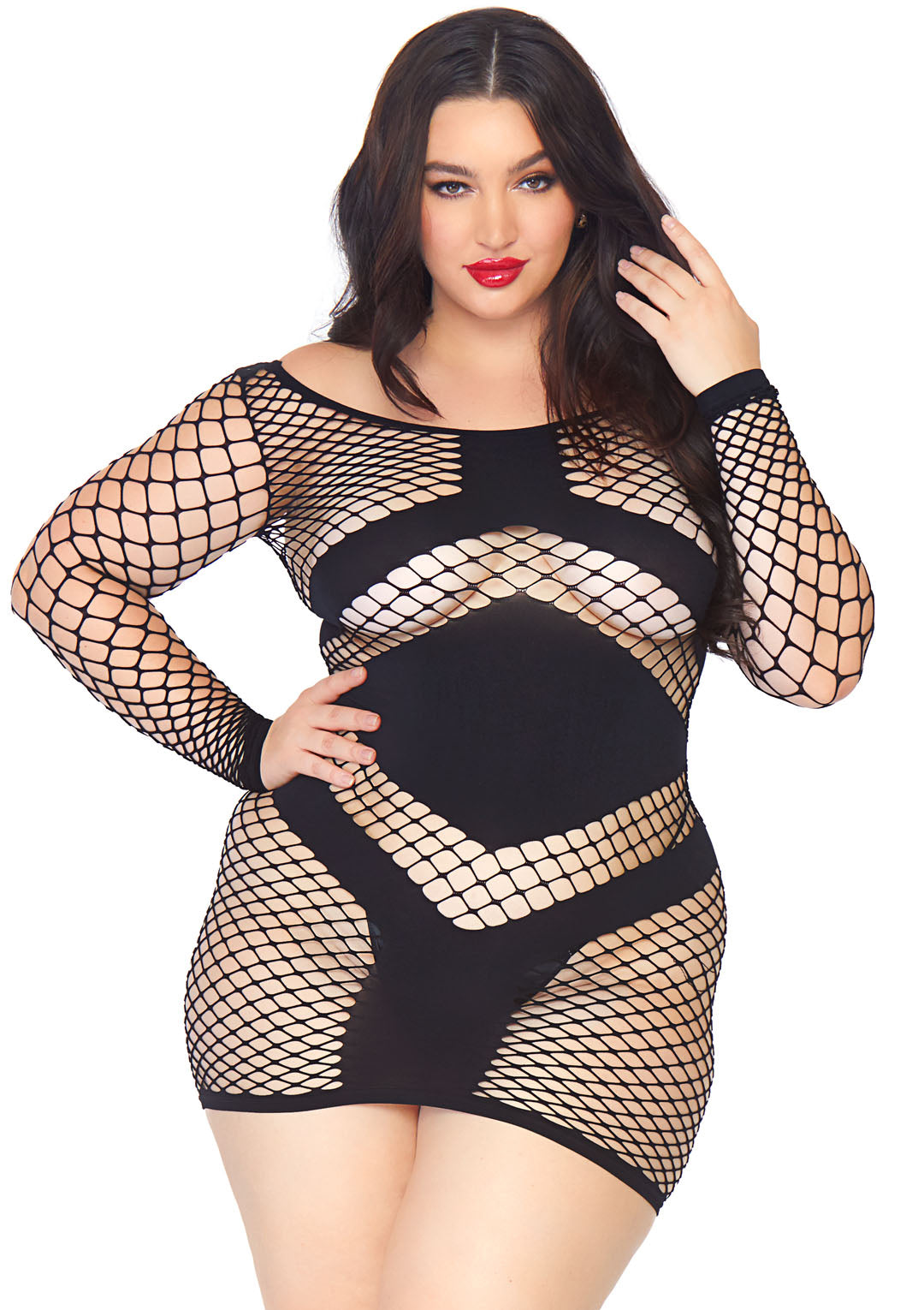 Leg Avenue  Diamond Net Long Sleeved Mini Dress  86593Q