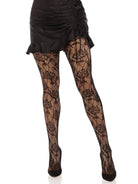 Wild Rose Net Tights with romantic floral design and diamond pattern paired perfectly with a black skirt for a flirty, feminine look.