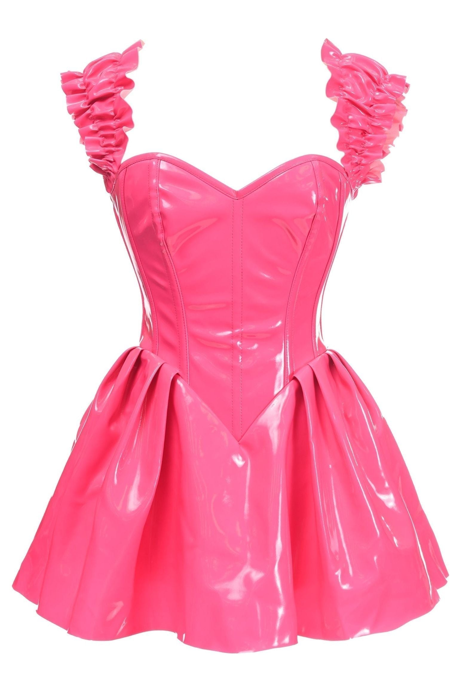 Daisy TD-087 Steel Boned Hot Pink Patent PVC Vinyl Corset Dress