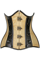 Daisy Gold Brocade & Faux Leather Steel Boned Under Bust Corset