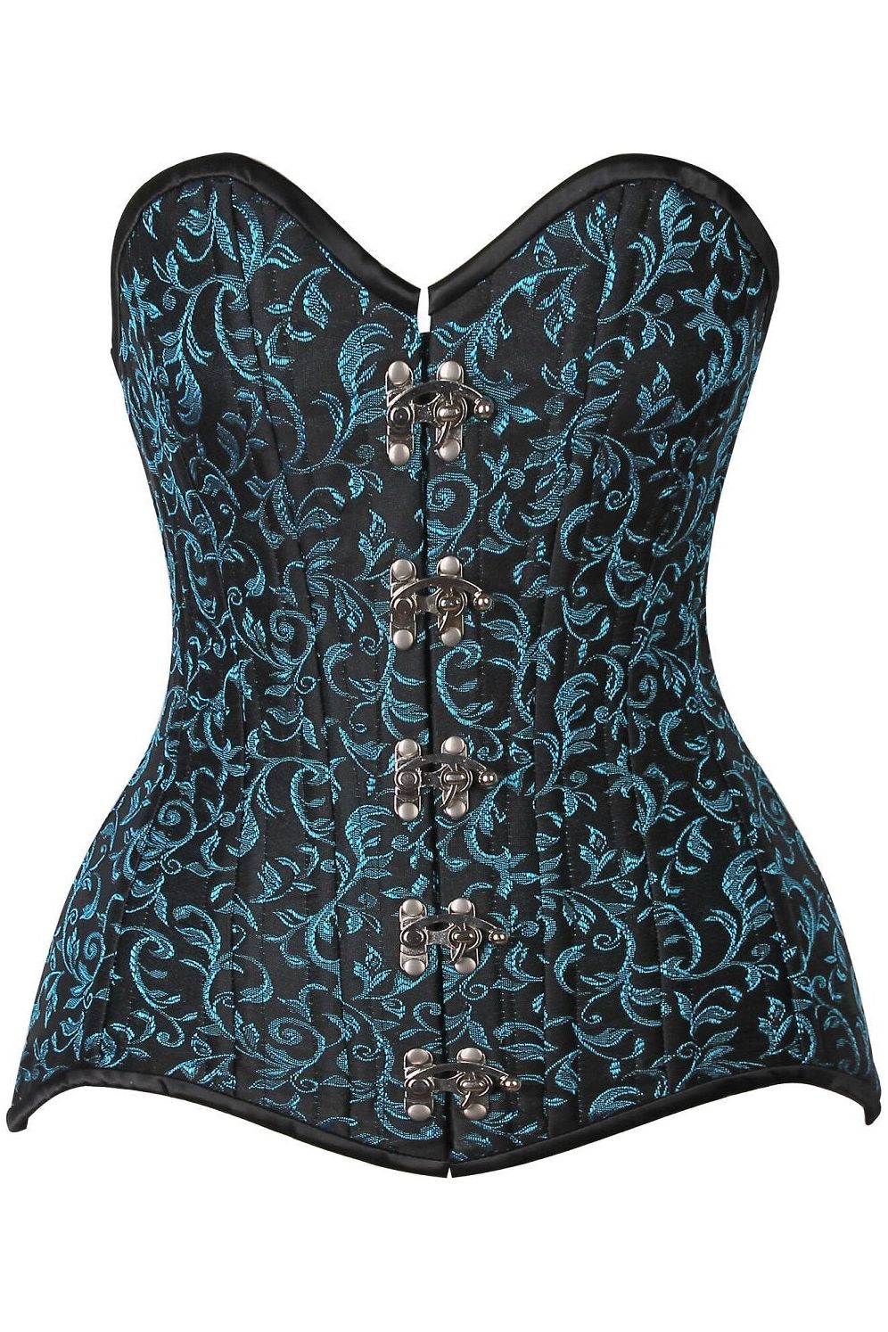 Daisy TD-1197 CURVY Teal Brocade Double Steel Boned Overbust Corset