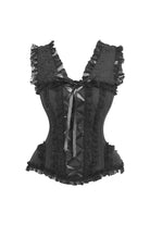 Daisy TD-124 Black Brocade & Lace Steel Boned Corset w/Cap Sleeves