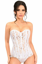 Daisy White Lace Steel Boned Corset w/Rhinestones TD-139