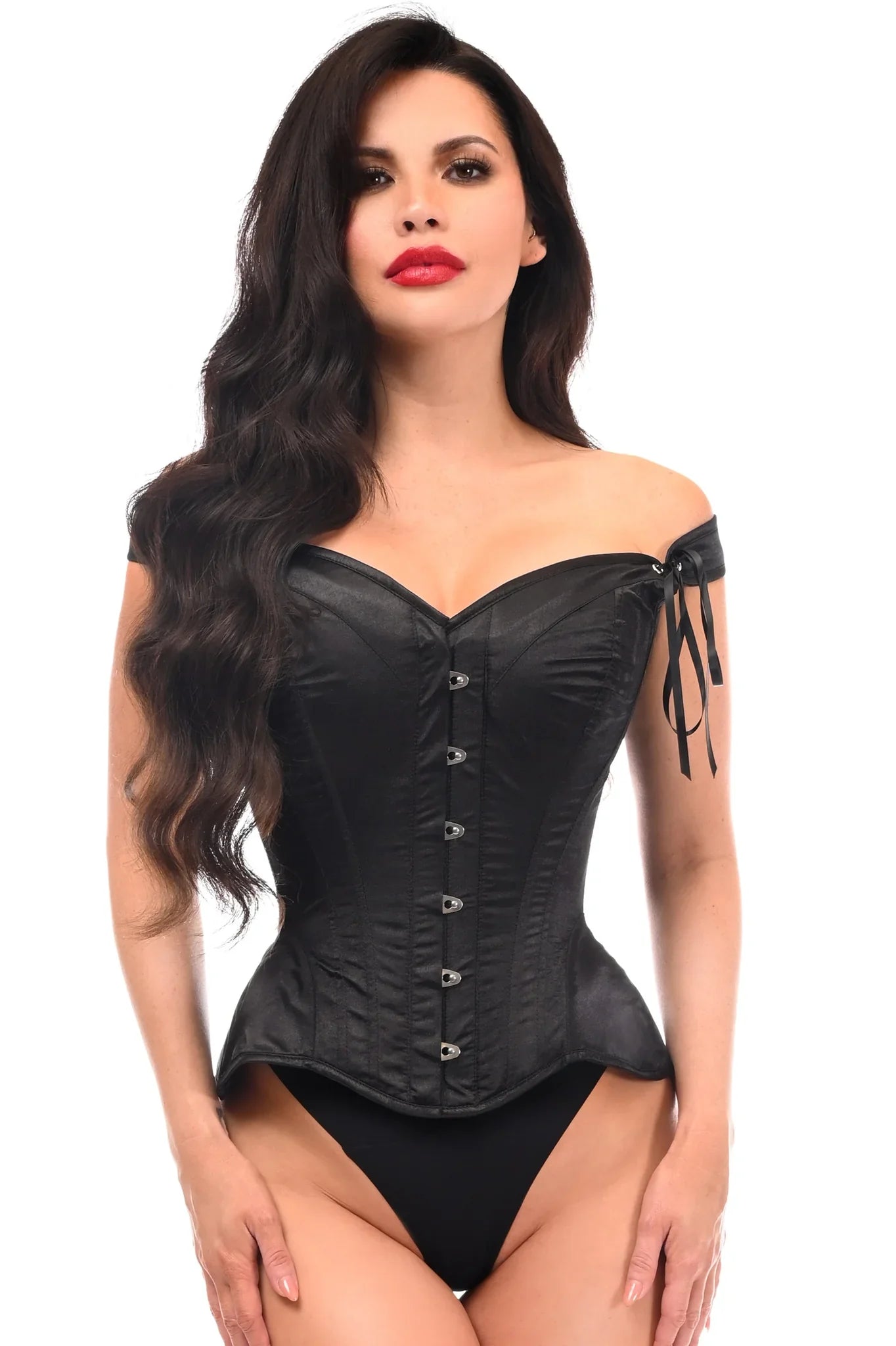 Daisy TD-181 Black Satin Steel Boned Corset w/Straps