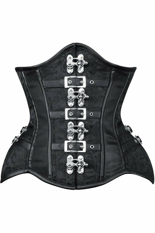 Daisy Black Brocade Steel Boned Underbust Corset w/Buckles TD-1823