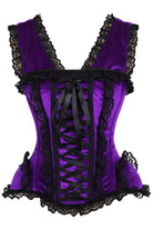 Daisy TD-184 Purple Velvet & Lace Steel Boned Corset w/Cap Sleeves