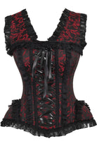 Daisy TD-214 Red/Black Swirl Brocade & Lace Steel Boned Corset w/Cap Sleeves