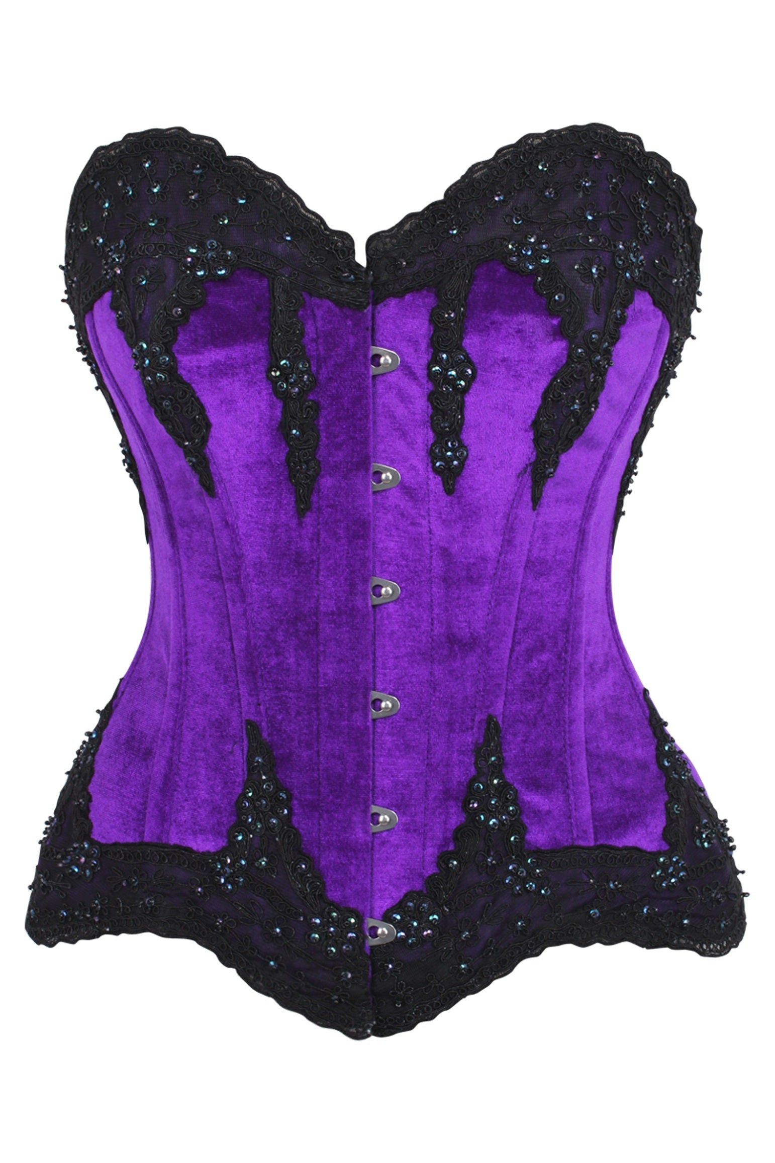 Daisy TD-220 Purple Velvet & Beaded Steel Boned Overbust Corset