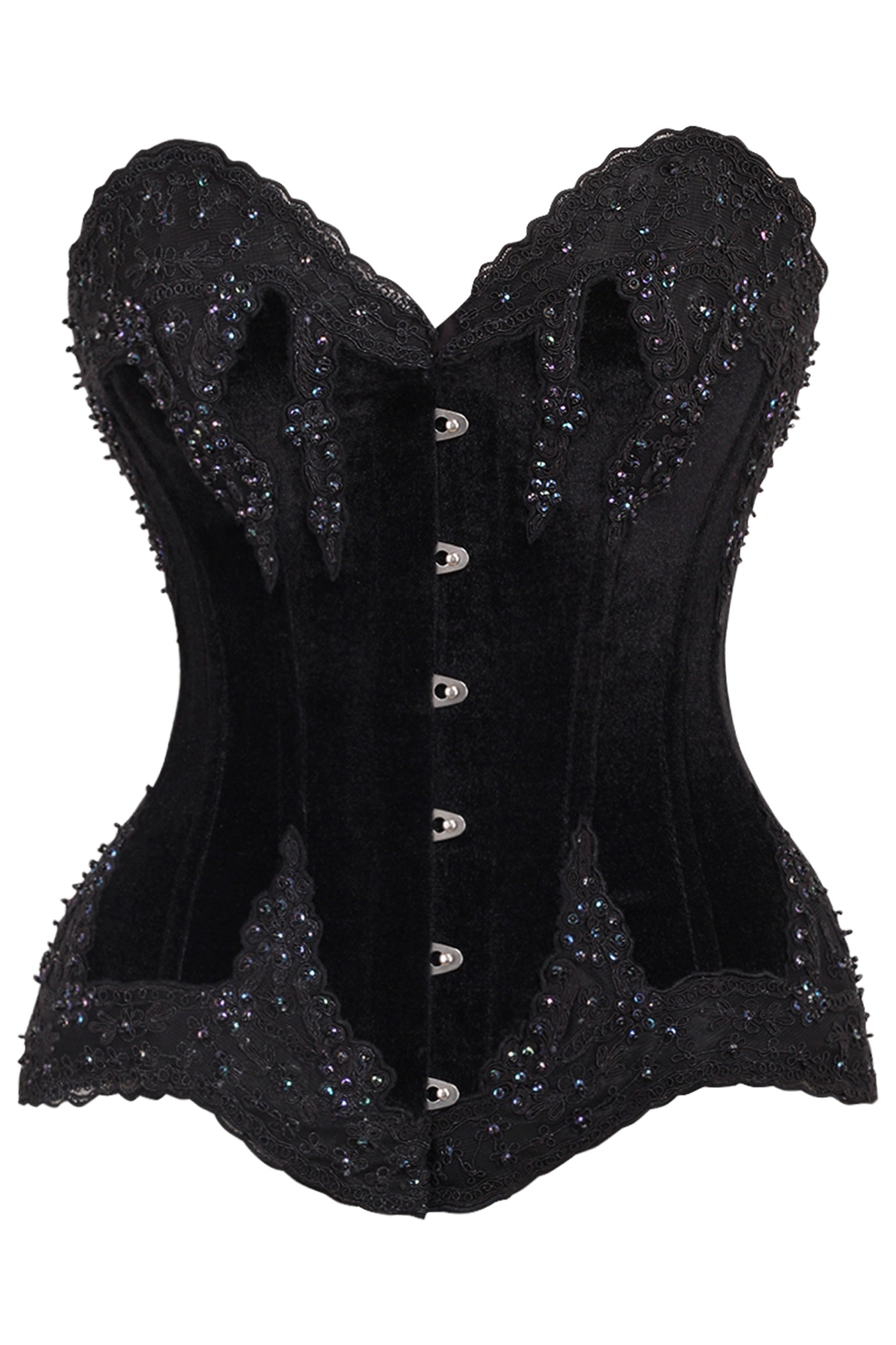 Daisy TD-221 Black Velvet & Beaded Steel Boned Overbust Corset