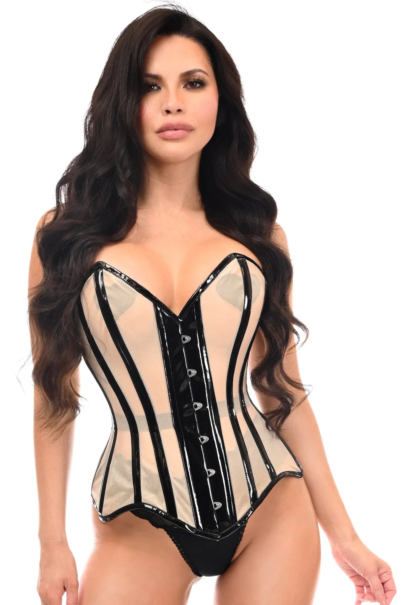 Daisy TD-225 Nude Mesh & Black Patent Steel Boned Corset