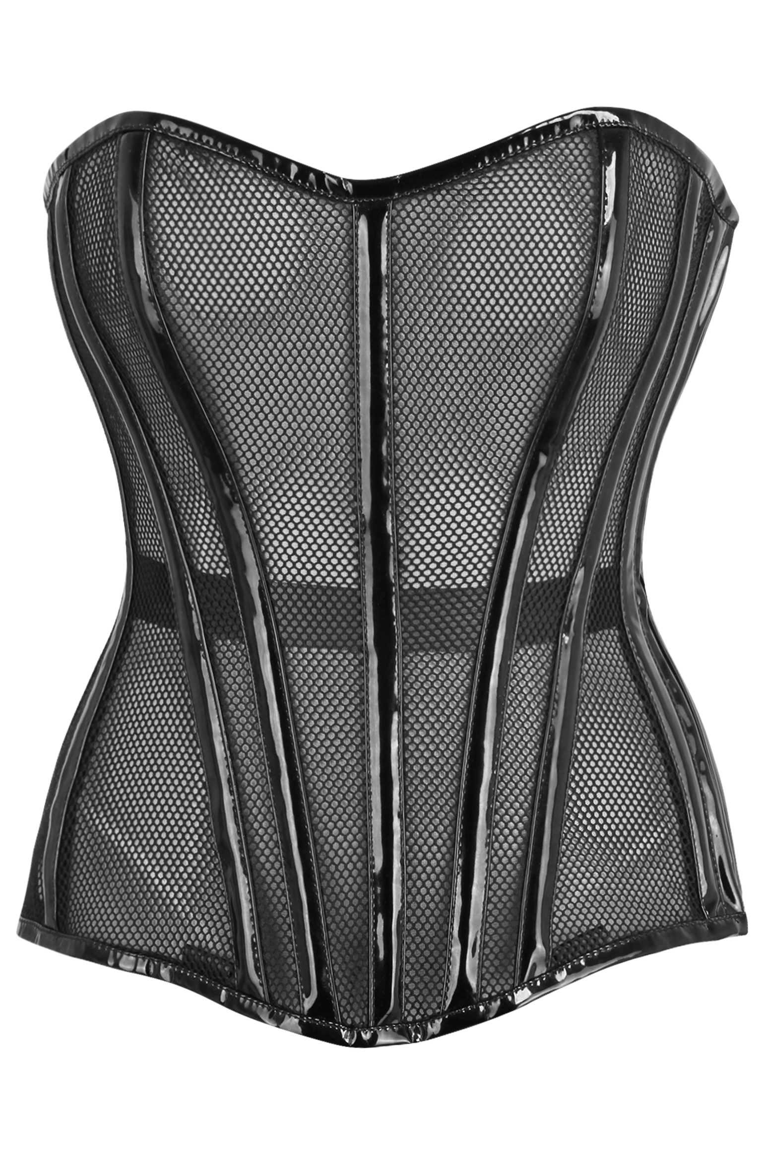 Daisy TD-234 Black Fishnet w/Patent Steel Boned Overbust Corset