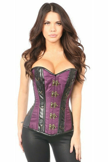 Daisy Plum Brocade & Faux Leather Steel Boned Corset TD-341