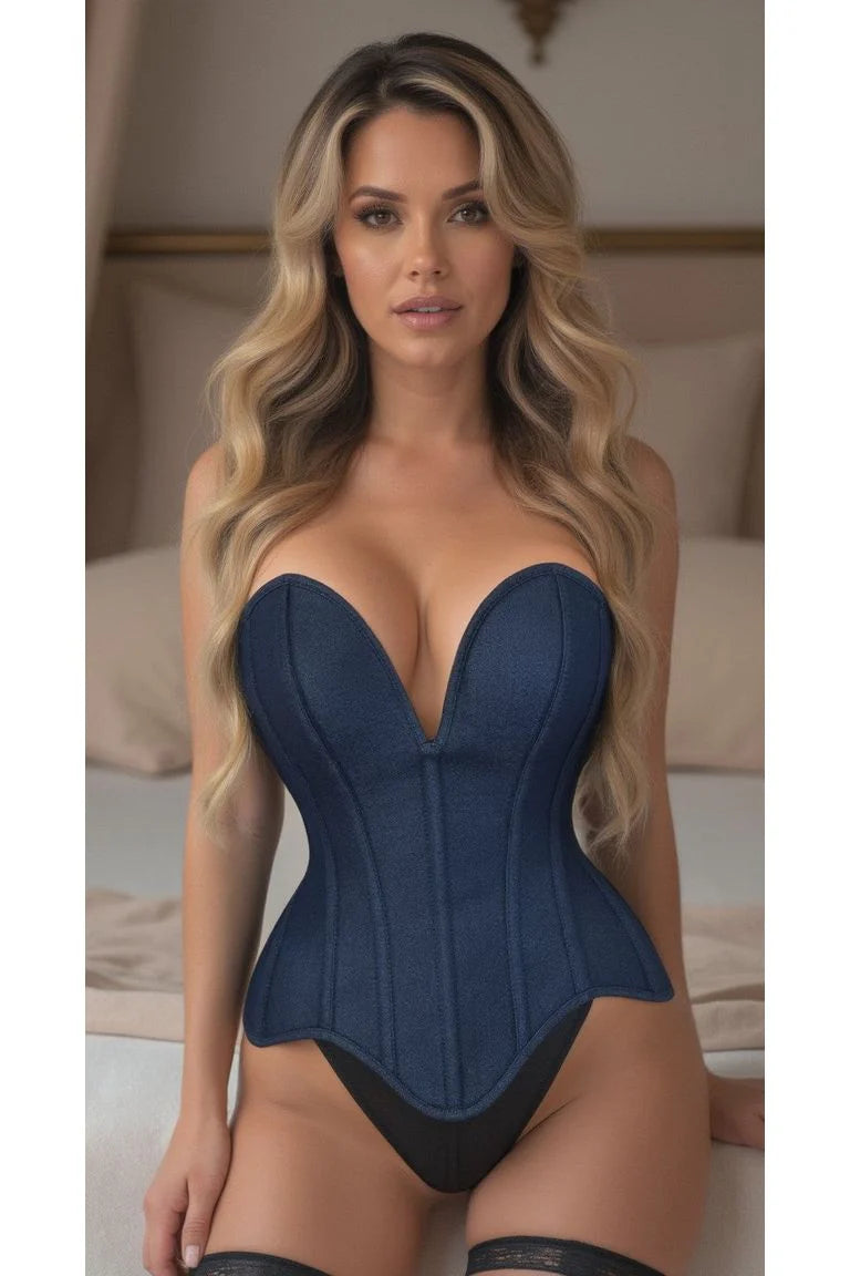 Daisy TD-438 Blue Denim Plunge Neckline Overbust Corset