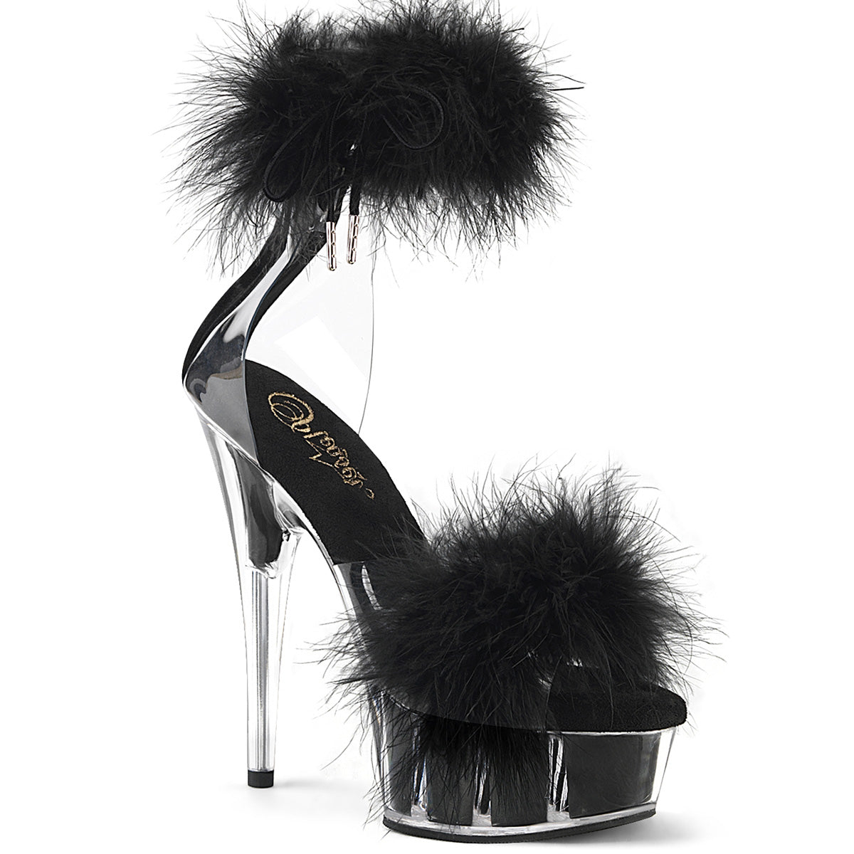 Pleaser Delight-624F Marabou Fur Ankle Cuff Sandal