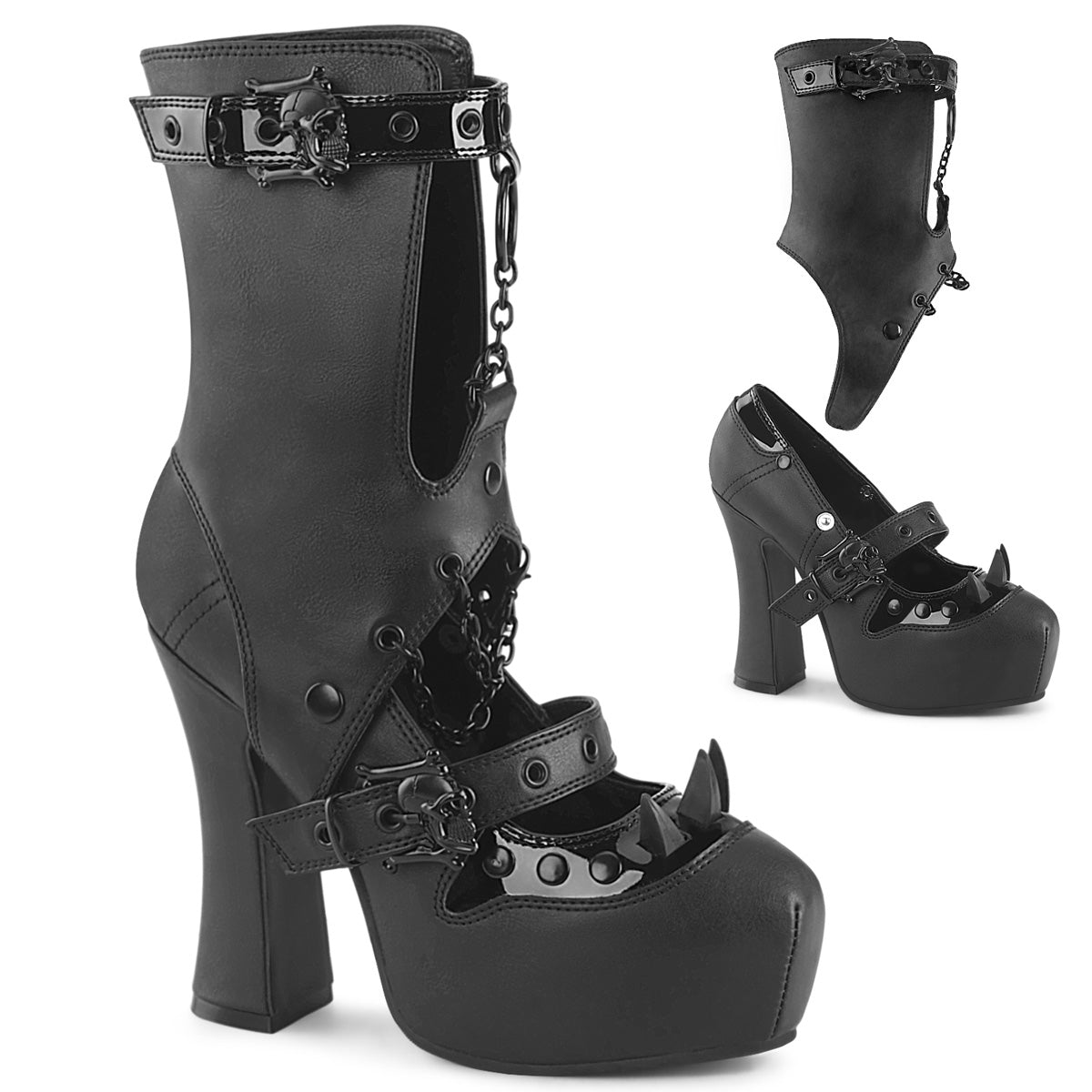 Demonia Demon-13 Rubber Spiked Skull Buckled Mary Jane Pump