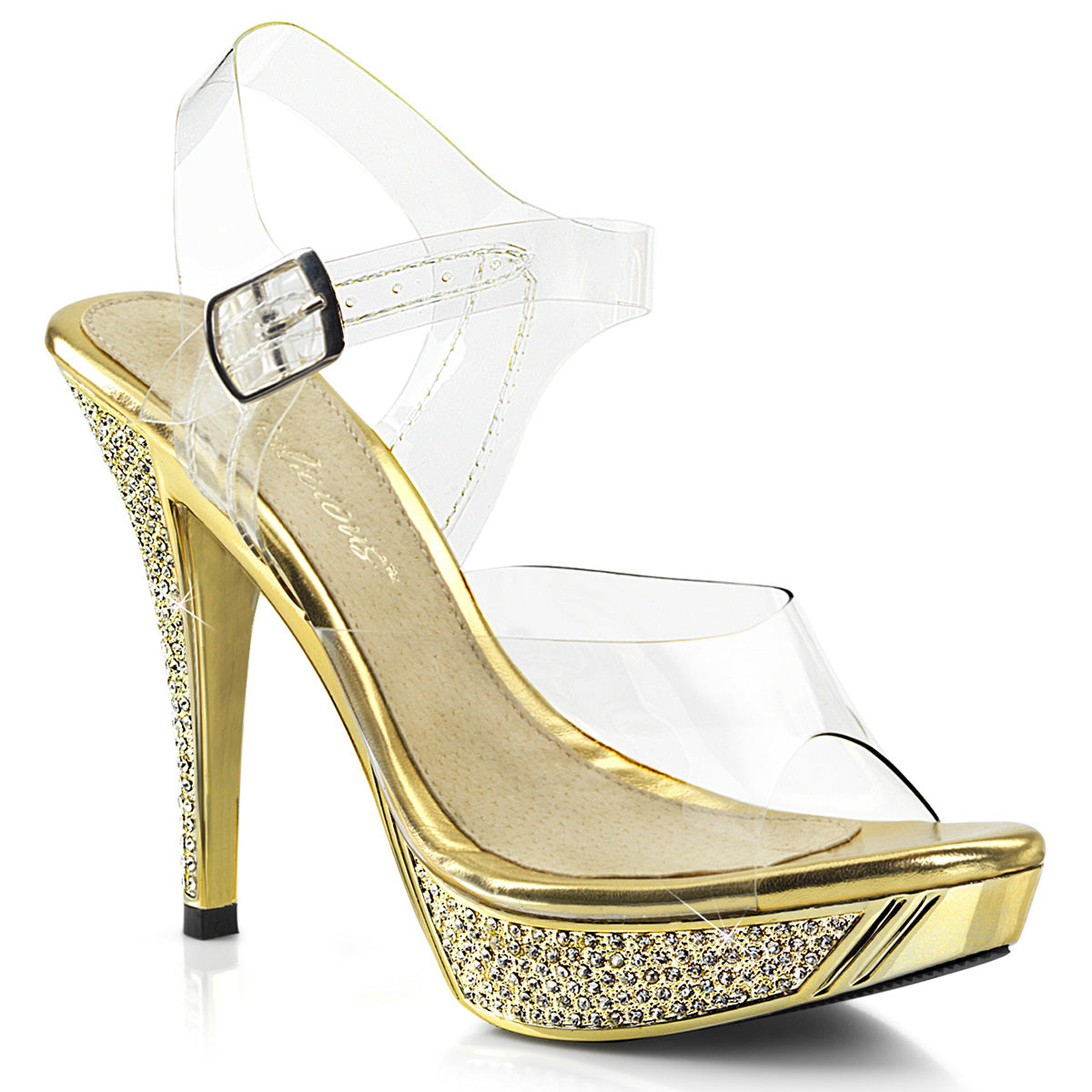 Pleaser Elegant-408 Platform Ankle Strap Sandal With Rhinestones