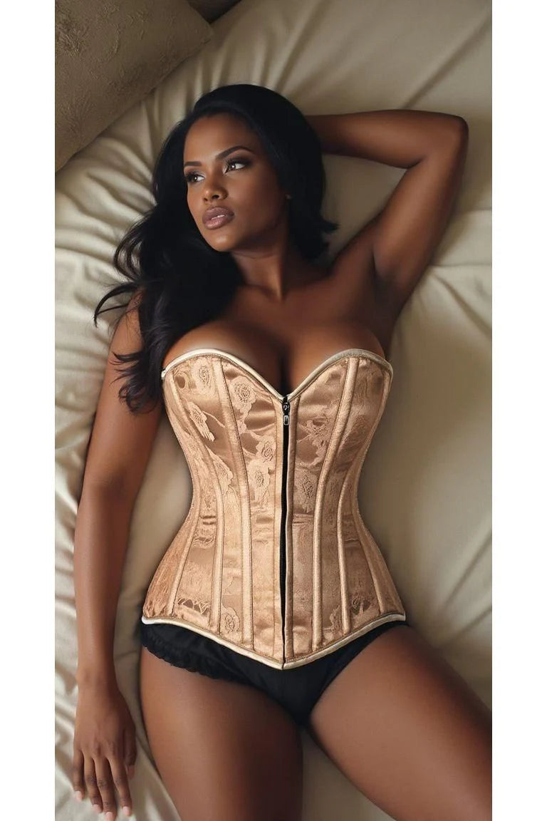 Daisy Dark Beige Lace Overbust Corset w/Zipper LV-167