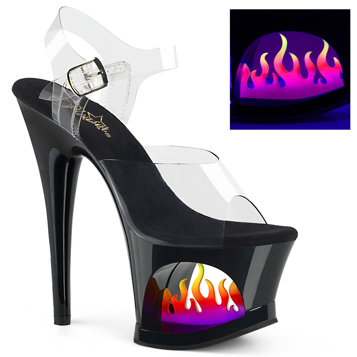 Pleaser Moon-708FLM Cut-Out Flame Platform Ankle Strap Sandal