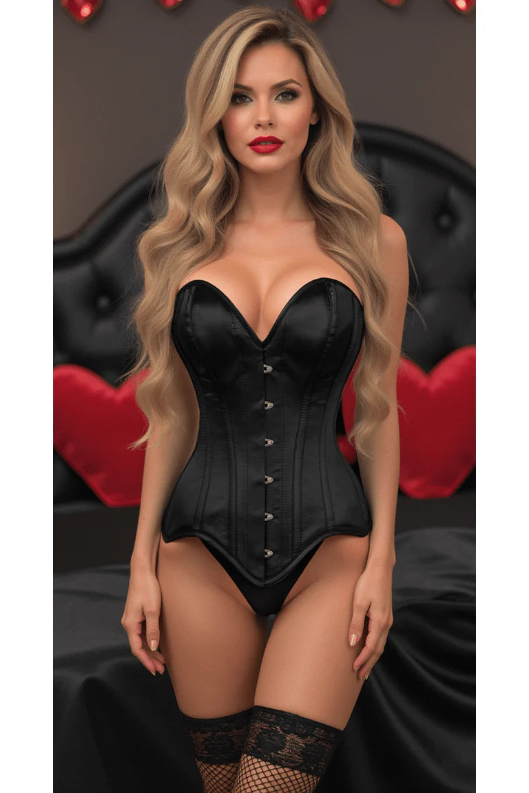 Daisy TD-165 Black Satin Steel Boned Overbust Corset