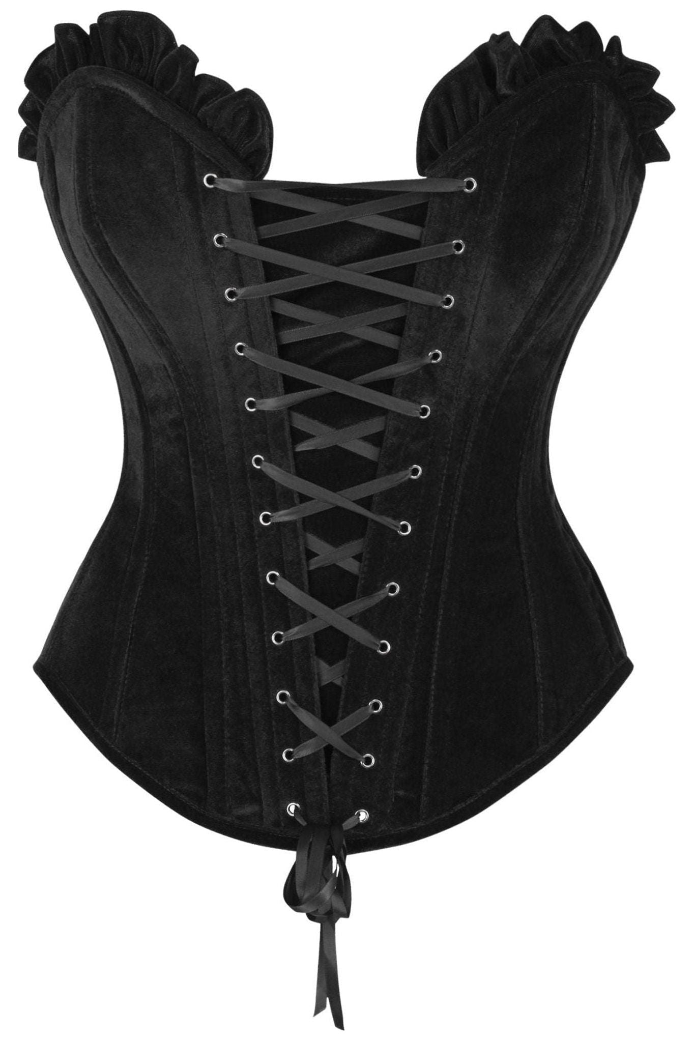 Top Drawer Black Velvet Lace - Up Steel Boned Overbust Corset - Daisy Corsets