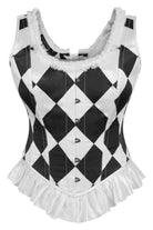 Top Drawer Black/White Diamond Steel Boned Corset w/Straps - Daisy Corsets