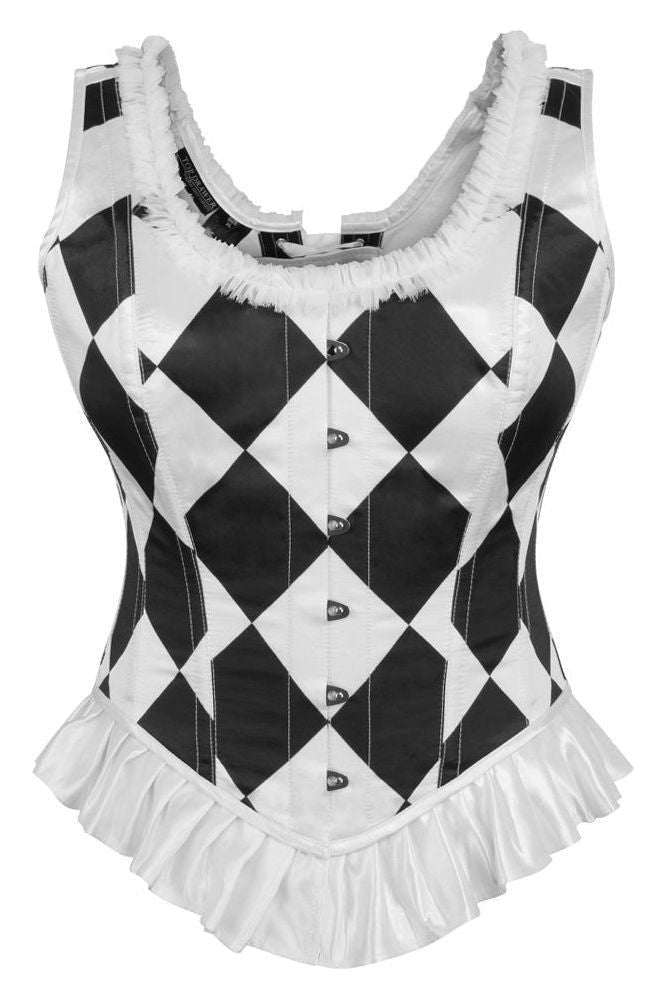 Top Drawer Black/White Diamond Steel Boned Corset w/Straps - Daisy Corsets