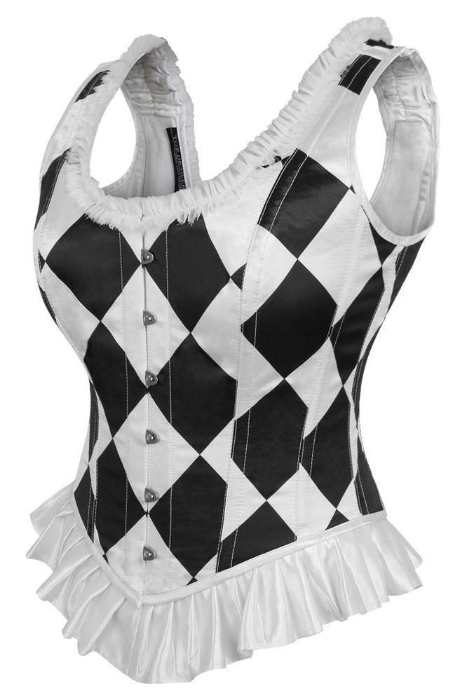 Top Drawer Black/White Diamond Steel Boned Corset w/Straps - Daisy Corsets