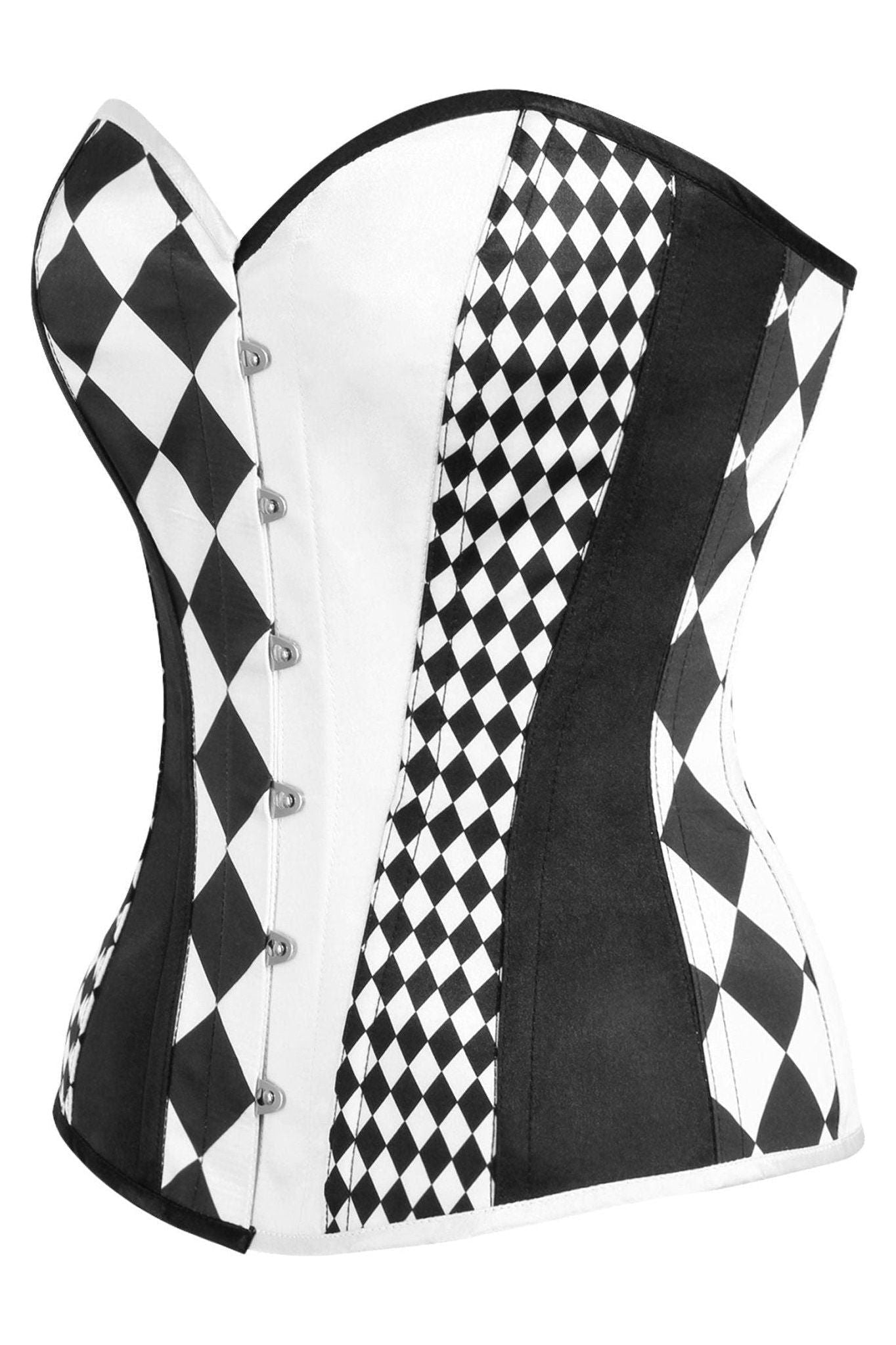 Top Drawer Black/White Print Steel Boned Corset - Daisy Corsets