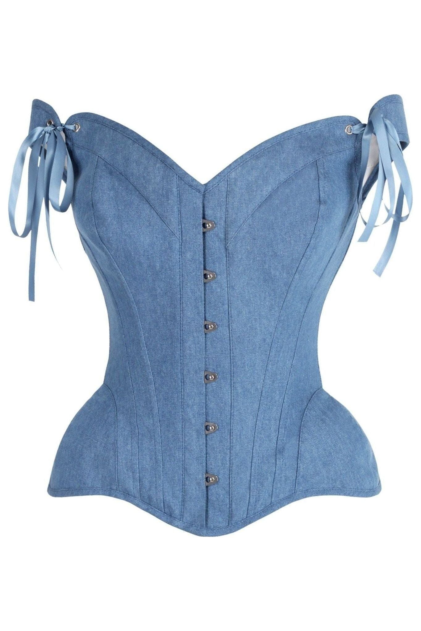 Top Drawer Blue Denim Steel Boned Corset w/Straps - Daisy Corsets