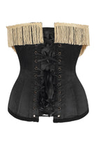 Top Drawer Burlesque Underbust Black/Dark Red Steel Boned Corset w/Gold Fringe - Daisy Corsets