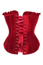 Top Drawer Dark Red Velvet Lace - Up Steel Boned Overbust Corset - Daisy Corsets