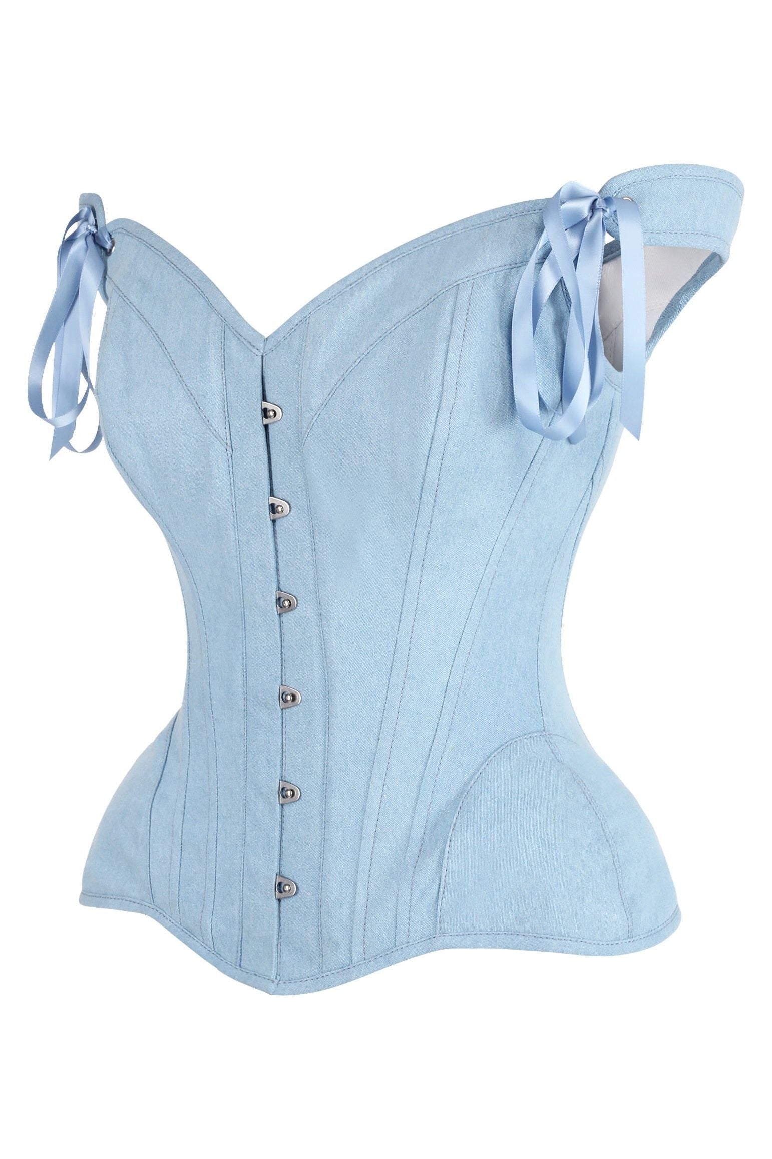 Top Drawer Light Blue Denim Steel Boned Corset w/Straps - Daisy Corsets