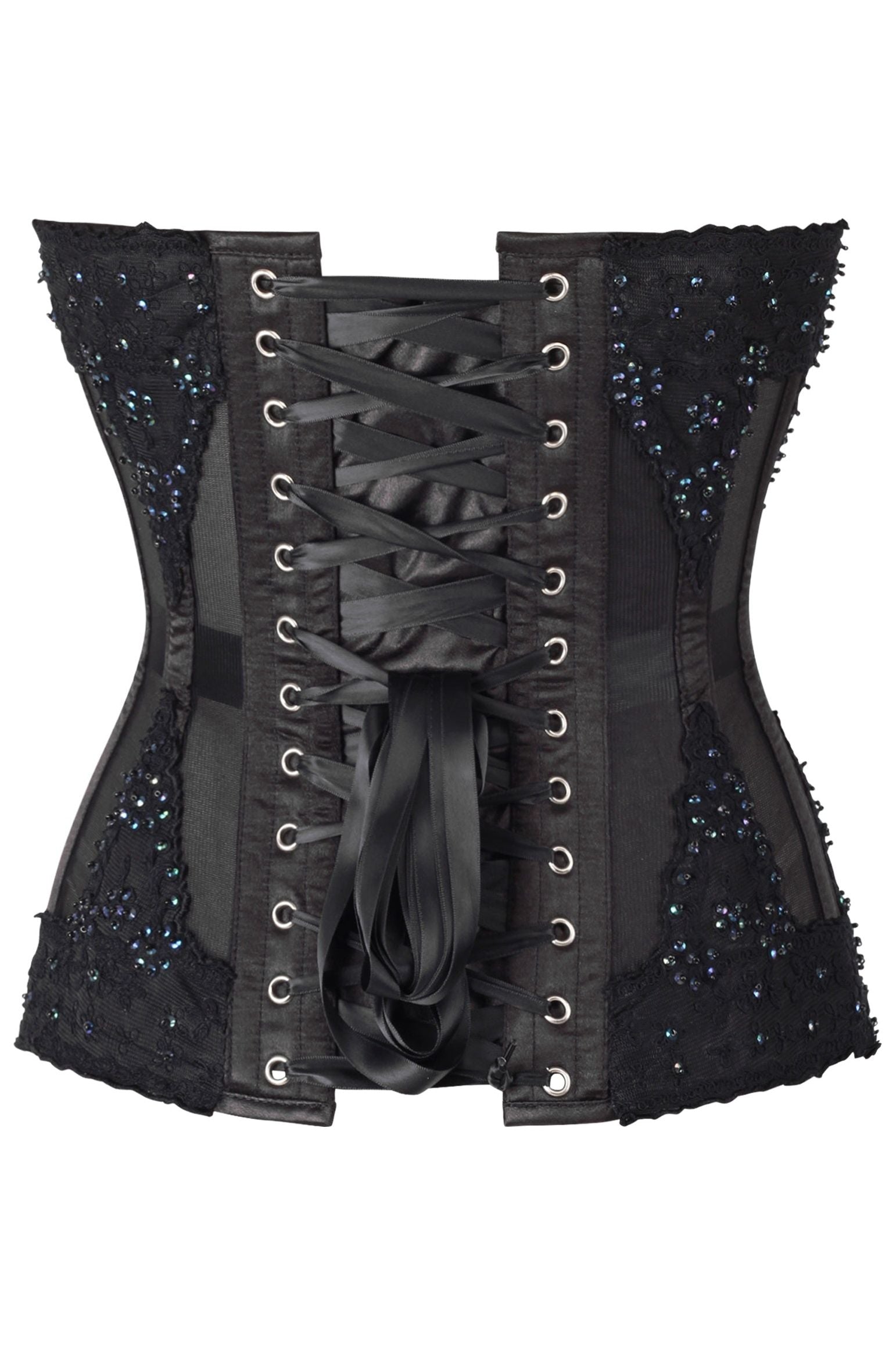 Top Drawer Sheer Black Mesh & Beaded Steel Boned Overbust Corset - Daisy Corsets