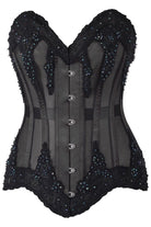 Top Drawer Sheer Black Mesh & Beaded Steel Boned Overbust Corset - Daisy Corsets