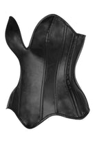 Top Drawer Steel Boned Black Faux Leather Plunge Neckline Overbust Corset - Daisy Corsets