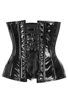 Top Drawer Steel Boned Black Patent Plunge Neckline Overbust Corset - Daisy Corsets