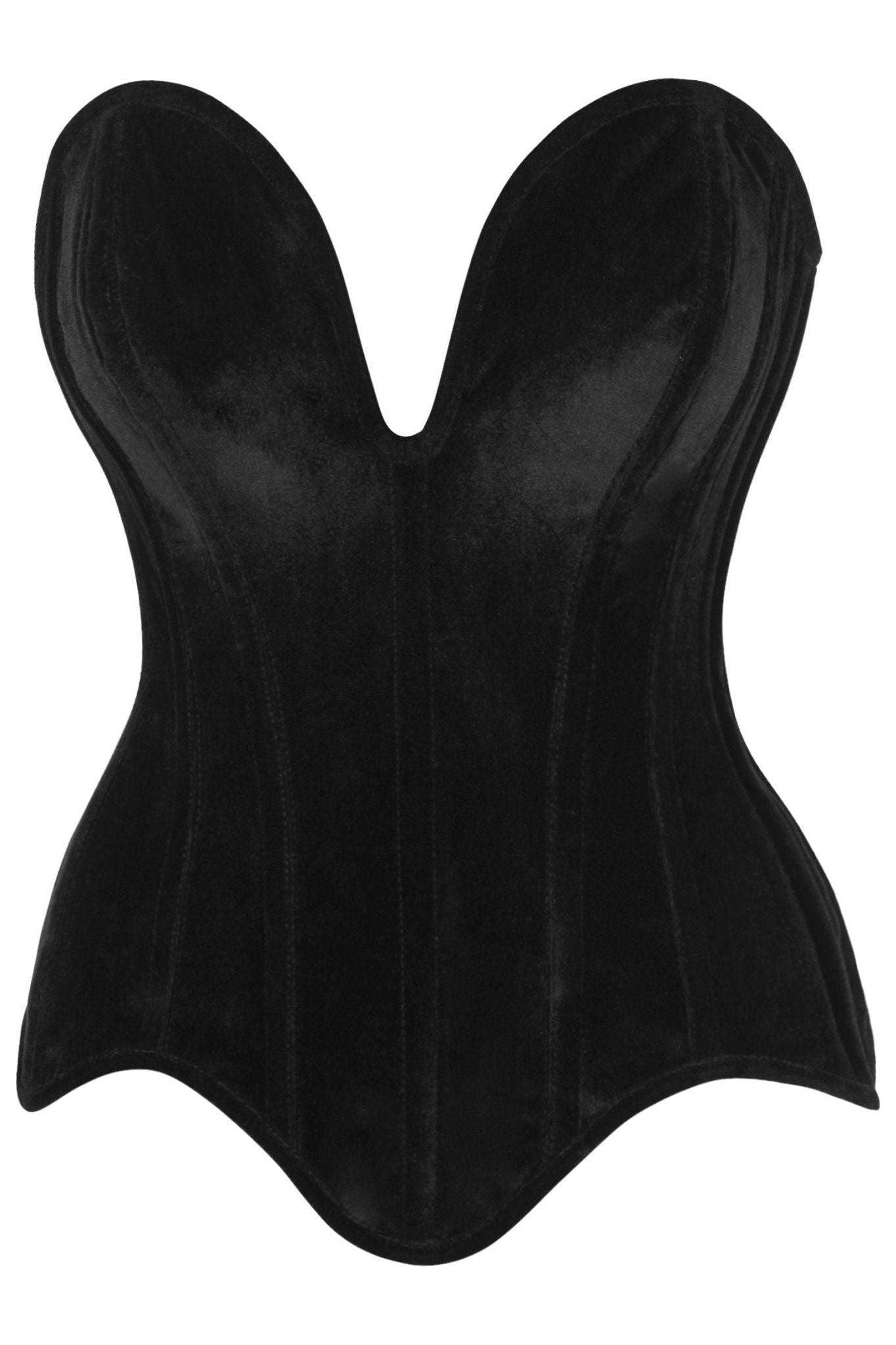 Top Drawer Steel Boned Black Velvet Plunge Neckline Overbust Corset - Daisy Corsets