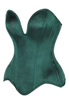 Top Drawer Steel Boned Dark Green Satin Plunge Neckline Overbust Corset - Daisy Corsets