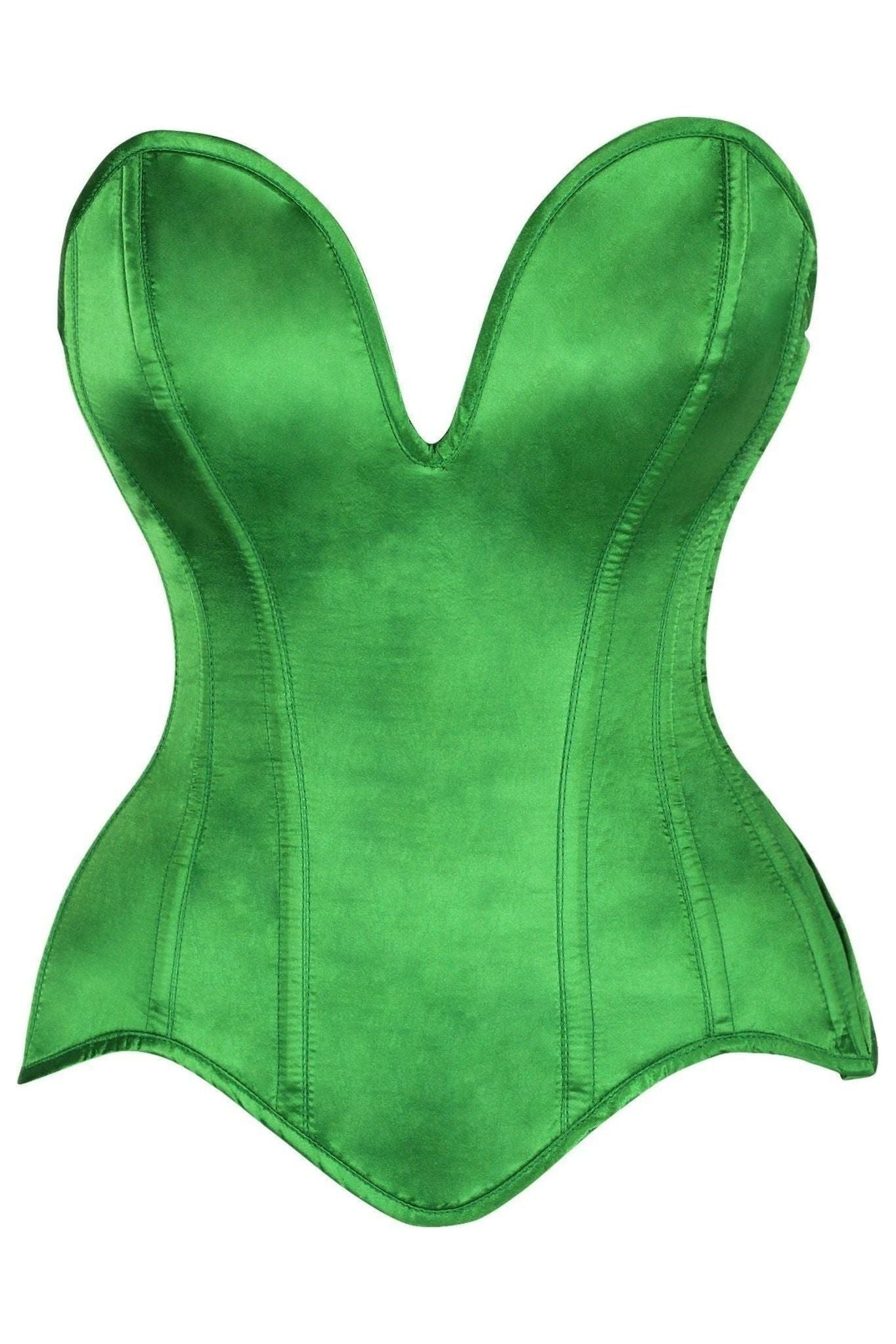 Top Drawer Steel Boned Green Satin Plunge Neckline Overbust Corset - Daisy Corsets