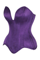 Top Drawer Steel Boned Plum Satin Plunge Neckline Overbust Corset - Daisy Corsets